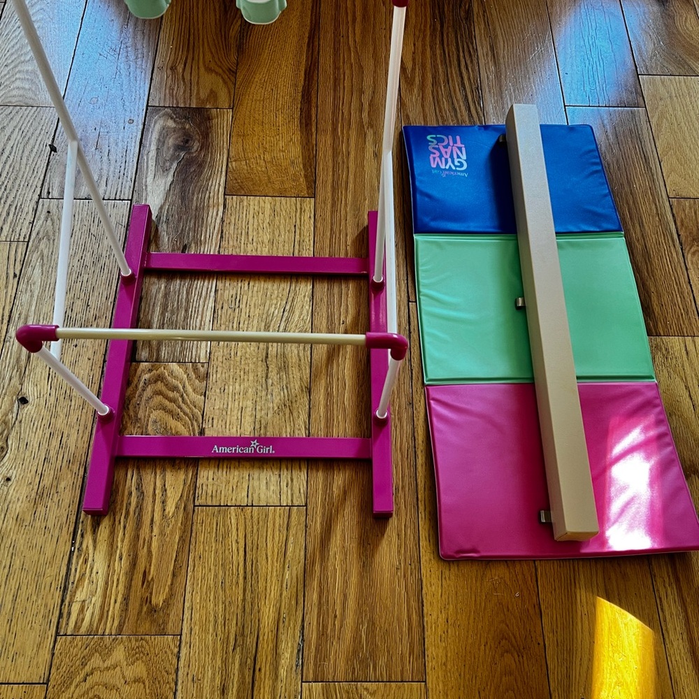 American Girl Lilah Pink Gymnastics Bar Set with Colorful Mat